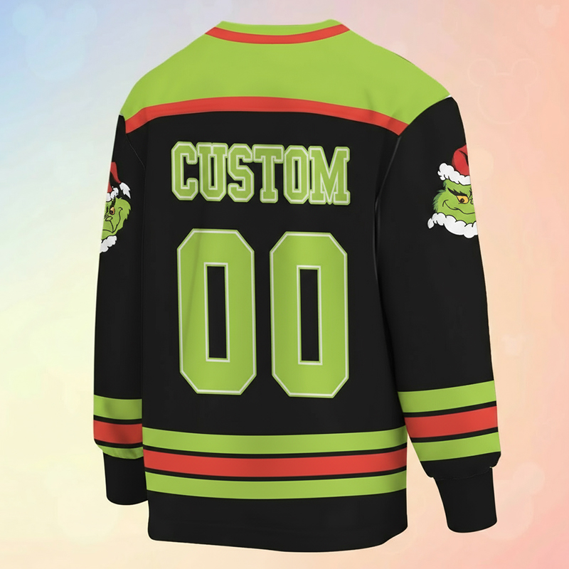Personalized Number Green Guy Stealing Christmas Teacher Long Sleeve Jersey