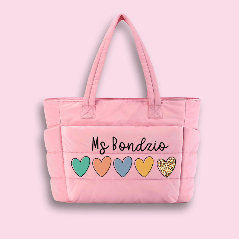 Personalized Colorful Love Teacher Puffy Tote Bag