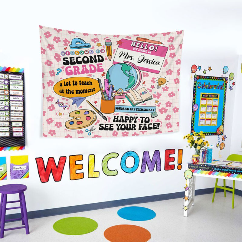 Personalized Welcom To My Class Happy To See Your Face Teacher Classroom Tapestry