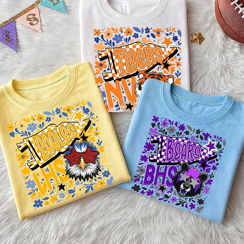 Personalized Mascot Wildflowers Checkerboard Pennant Teacher T-Shirt