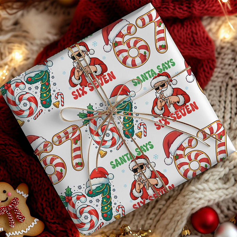Trendy Six Seven Candy Cane Santa Teacher Wrapping Paper
