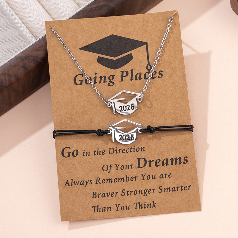 Graduation Cap Teacher Necklace And Bracelet Set