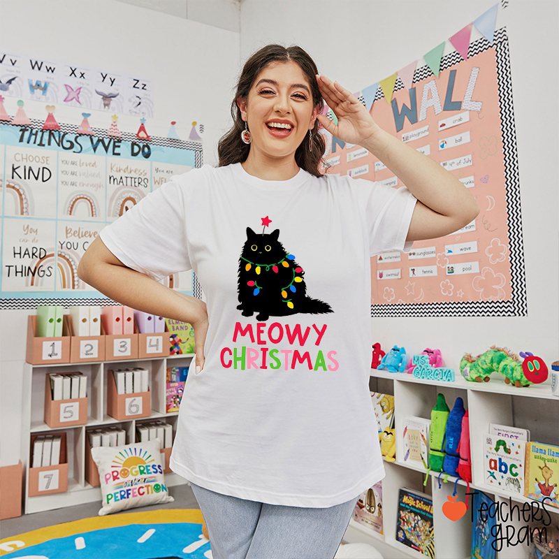 Meowy Christmas Teacher T-Shirt