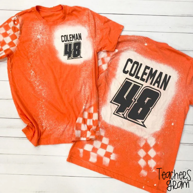 Personalized Name And Number Bleached Black Teacher Printed T-Shirt