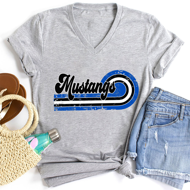 Personalized Retro Mascot School Spirit Teacher Female V-Neck T-Shirt