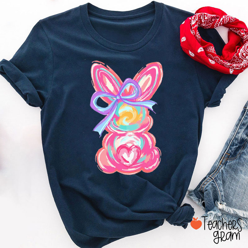 Colorful Bunny Happy Easter Teacher T-Shirt