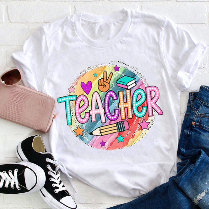 Colorful Teacher Prints Teacher T-Shirt