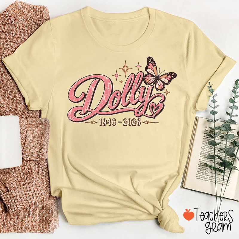 Dolly 1946-2026 Vintage Distressed Butterfly Heart Teacher T-Shirt