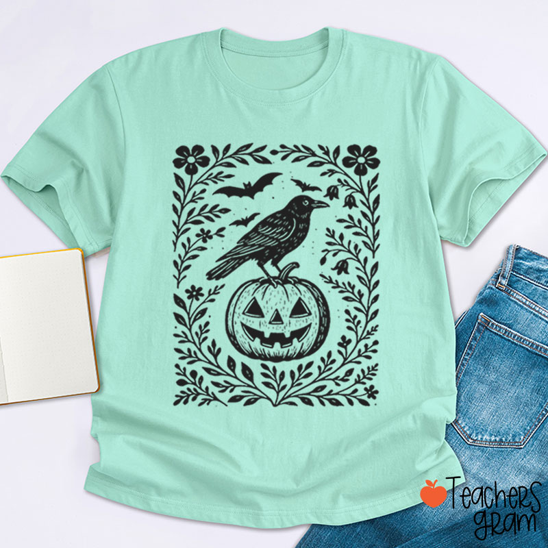 Crow And Pumpkin Teacher T-Shirt