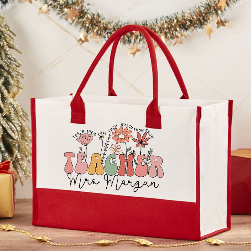 Personalized Teach Them Love Them Watch Them Grow Teacher Cotton Tote Bag