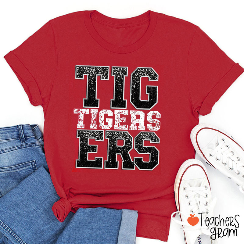 Personalized Mascot Glitter School Spirit Teacher T-Shirt