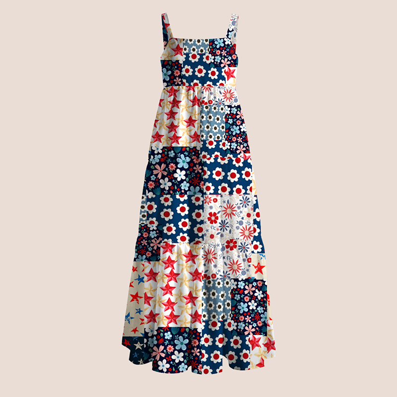 Boho Star Floral Patriotic Teacher Slip Dress