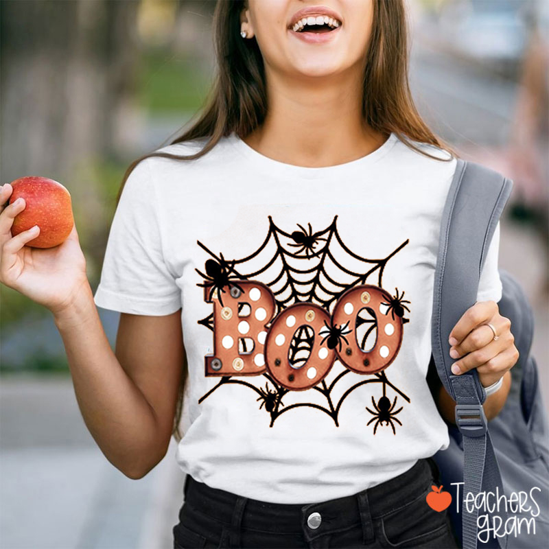 Boo Spider Web Halloween Teacher T-Shirt