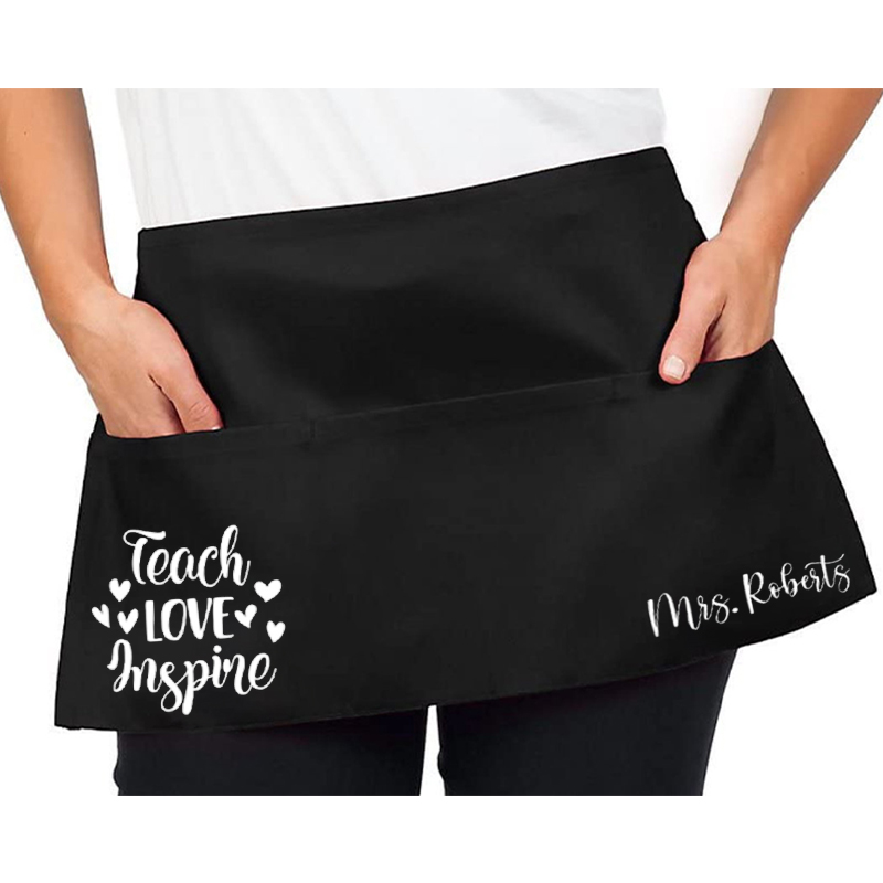 Personalized Teach Inspire Shape Teacher Apron With Pockets