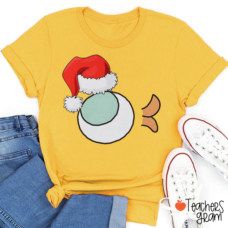 Personalized Christmas Santa Hat Cartoon Characters Teacher T-Shirt