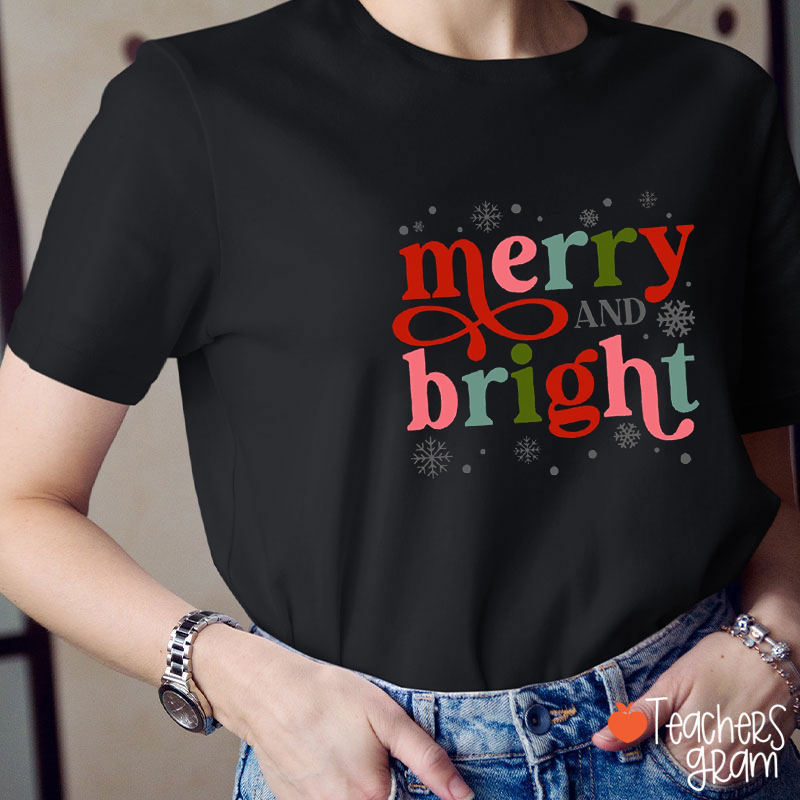 Merry And Bright Snowflake Teacher T-Shirt