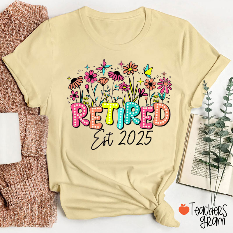 Personalized Retired Est Flower Teacher T-Shirt