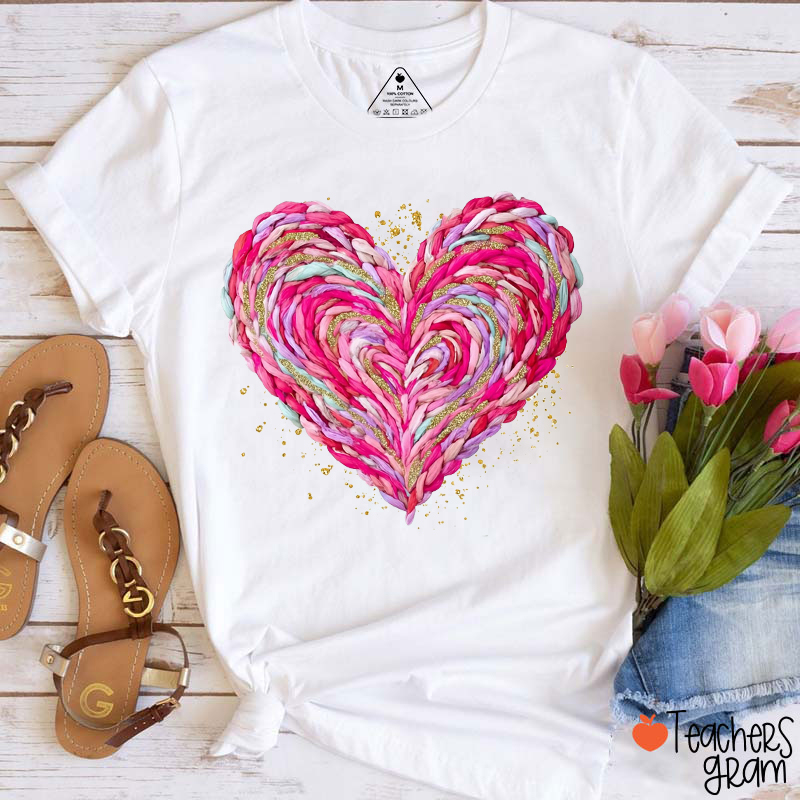 Latch Hook Yarn Crochet Valentines Day Heart Teacher T-Shirt