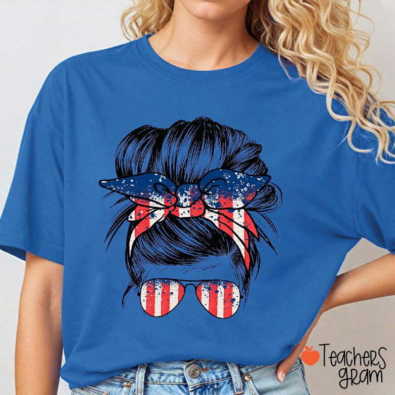 American Girl Messy Bun Hair Teacher T-Shirt