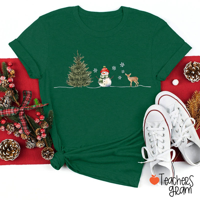 Christmas Tree Snowman Deer Teacher T-Shirt