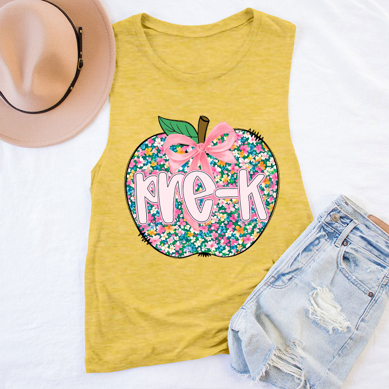 Personalized Grade Flowers Apple Teacher Tank Top