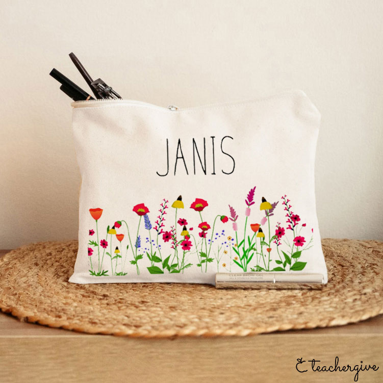 Personalzied Wildflower Teacher Makeup Bag
