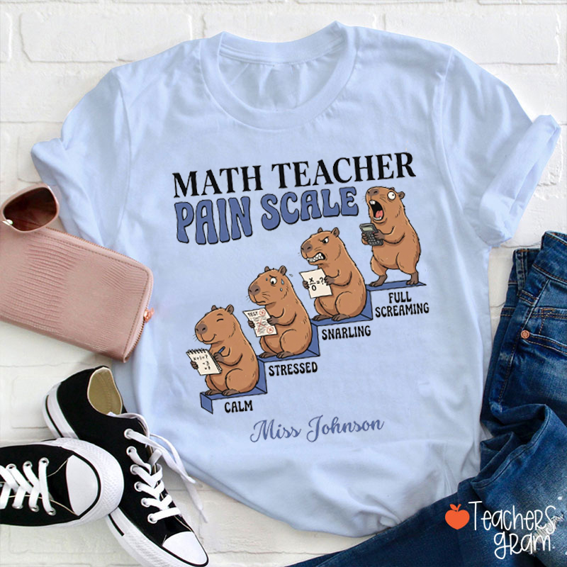 Personalized Name Funny Math Teacher Capybara Graphic Teacher T-Shirt