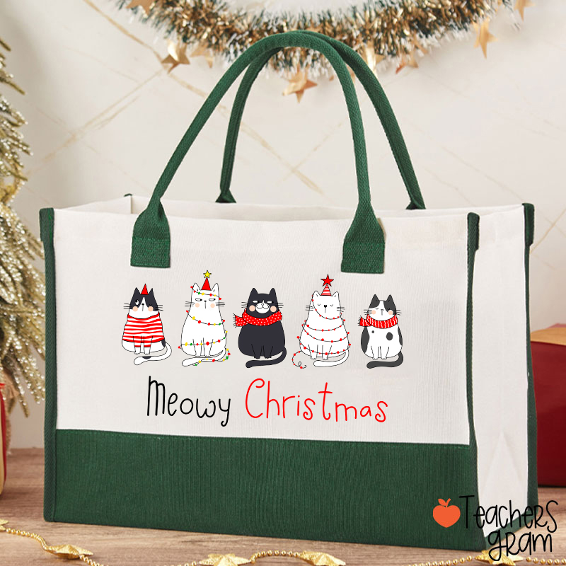 Meowy Christmas Teacher Cotton Tote Bag