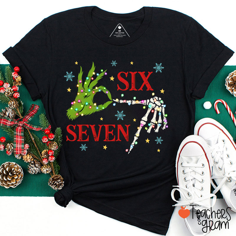 Six Seven Meme Christmas Green Guy Teacher T-Shirt