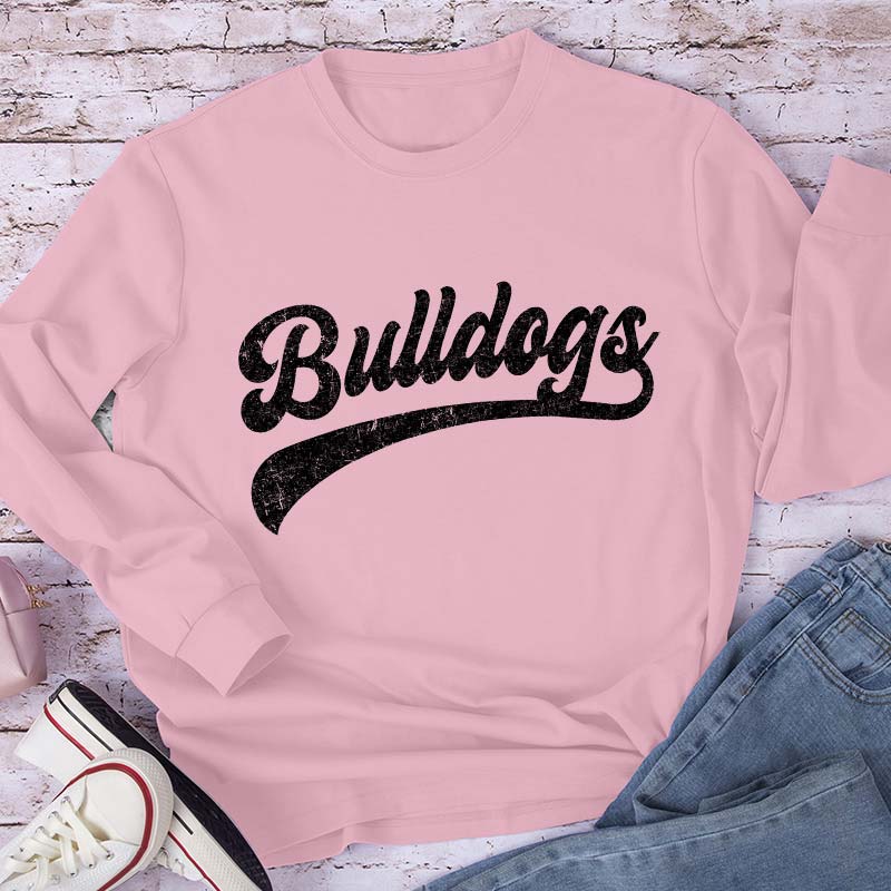 Personalized Mascot Washed And Distressed Print Teacher Long Sleeve T-Shirt