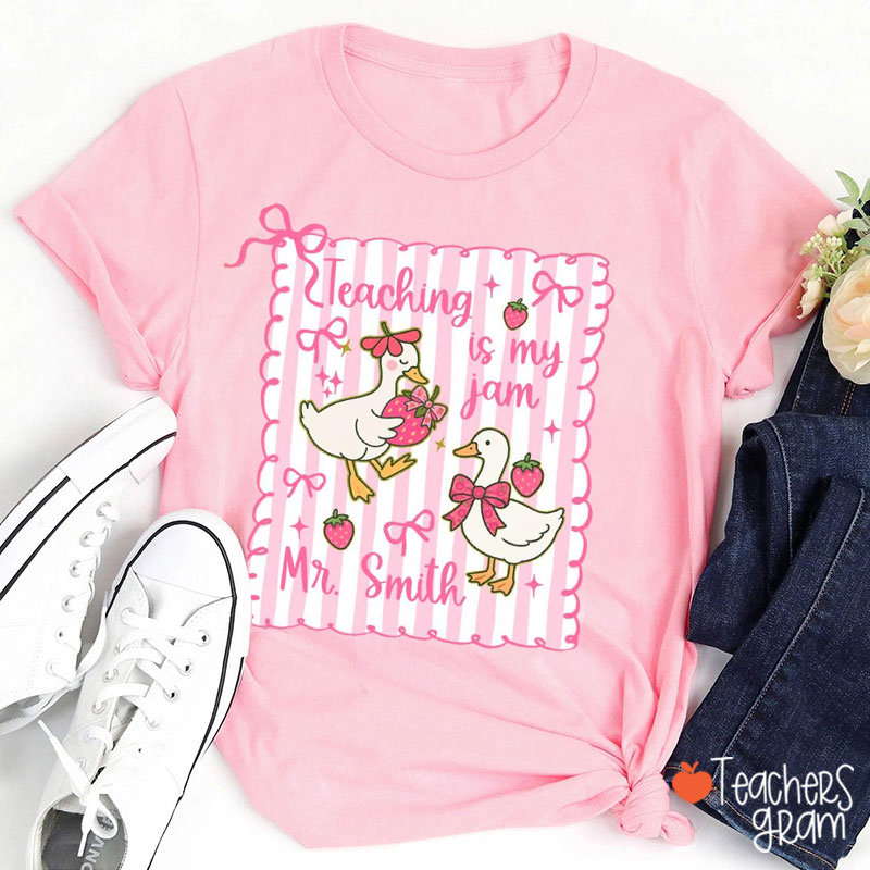Personalized Text Strawberry Goose My Jam Teacher T-Shirt