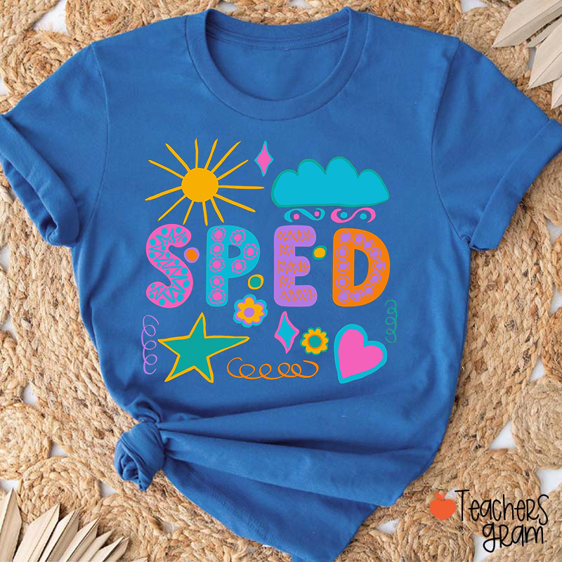 Personalized Cartoon Style Spring Circle Heart Star Teacher T-Shirt