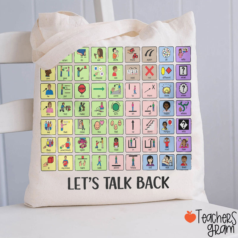 Let's Talk Back AAC Teacher Tote Bag