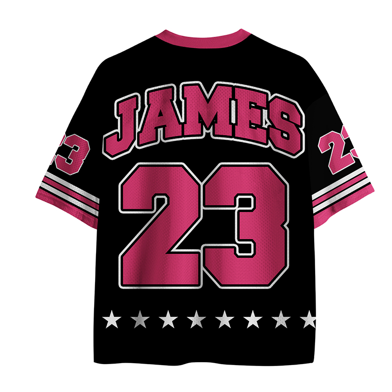 Personalized Name And Number Black And Pink Contrast Teacher Mesh Jersey