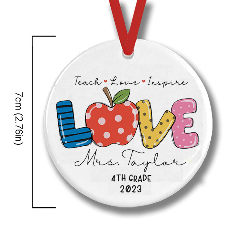 Personalized Teach Love Inspire Teacher Ceramic Christmas Ornament