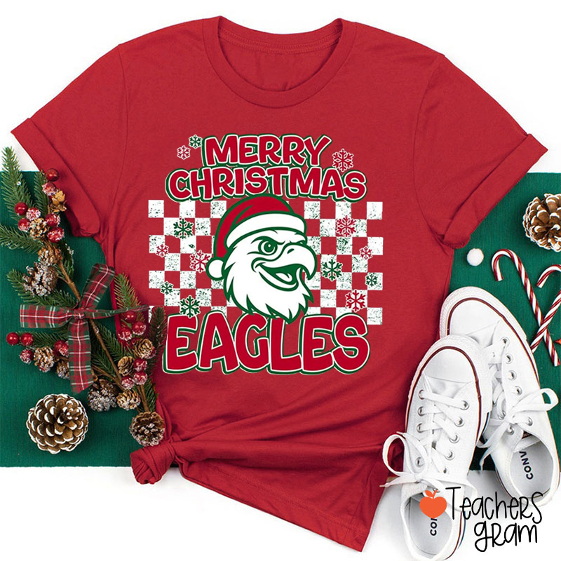 Personalized Mascot Checkerboard Snowflake Christmas Teacher T-Shirt