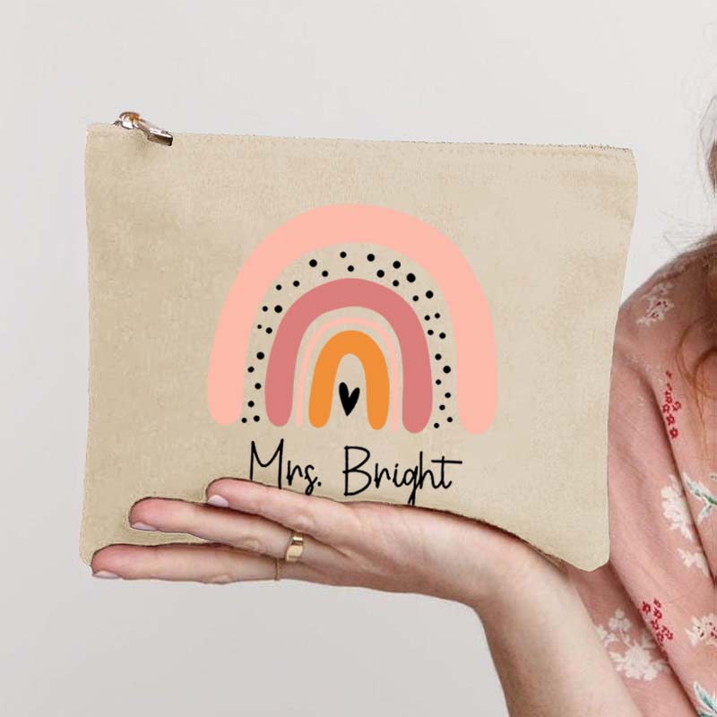 Personalized Pink Rainbow Teacher Makeup Bag