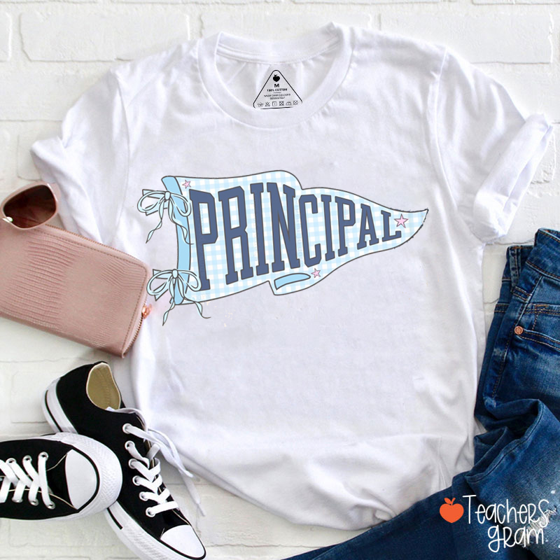 Personalized Text Gingham Pennant Teacher T-Shirt