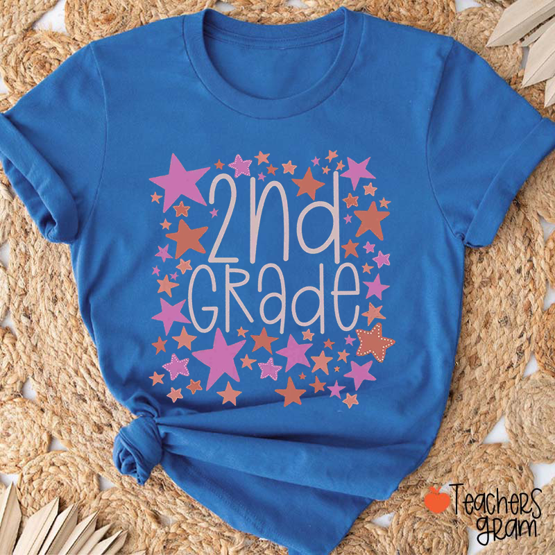 Personalized Grade Star Pink Teacher T-Shirt
