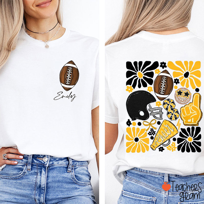 Personalized Sport Boho Floral Game Day Teacher Two Sided T-Shirt