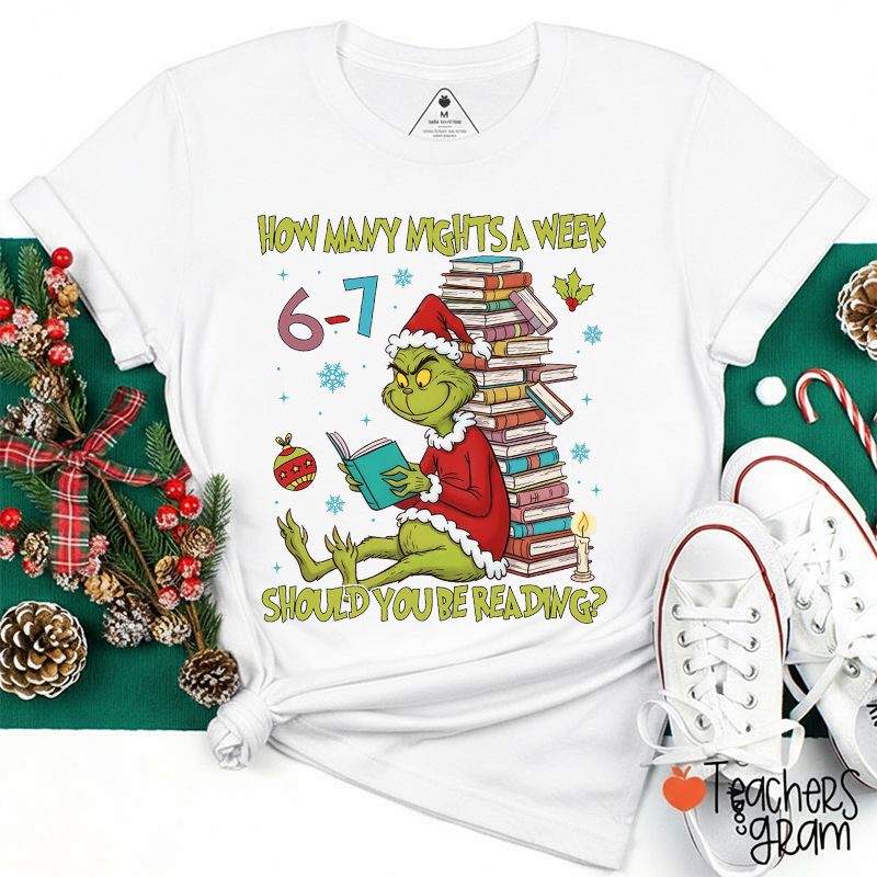 Funny Six Seven Reading Green Guy Teacher T-Shirt