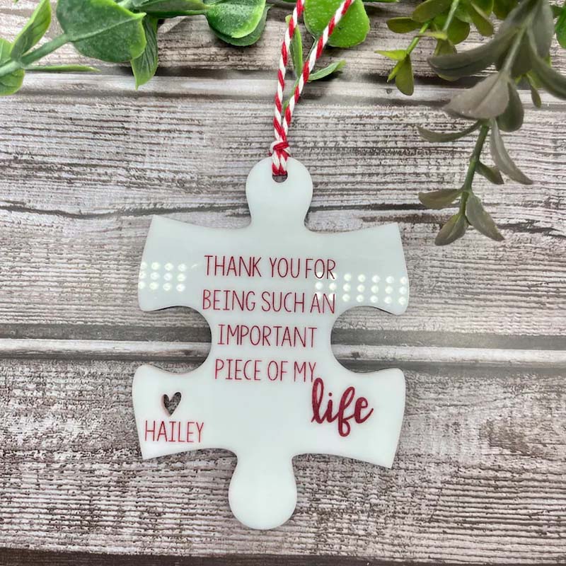 Personalized Puzzle Piece Teacher Acrylic Christmas Ornament