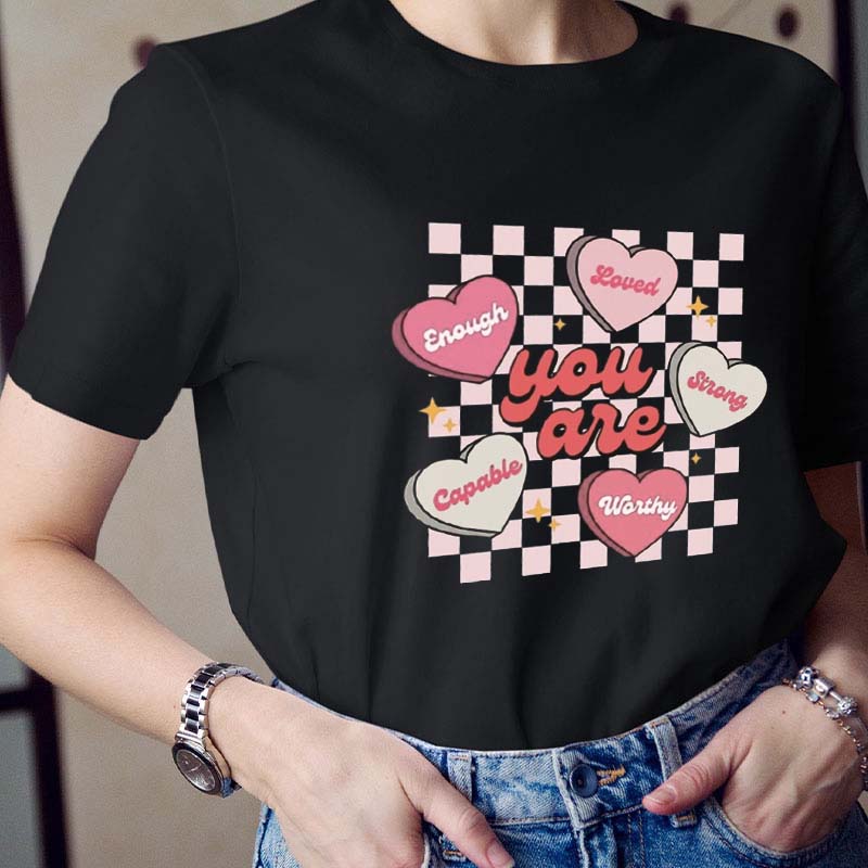 Positive Affirmations Heart Teacher T-Shirt