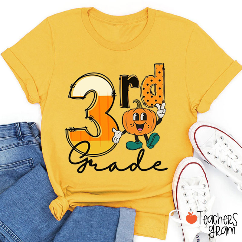 Personalized Grade Pumpkin Bruh Teacher T-Shirt