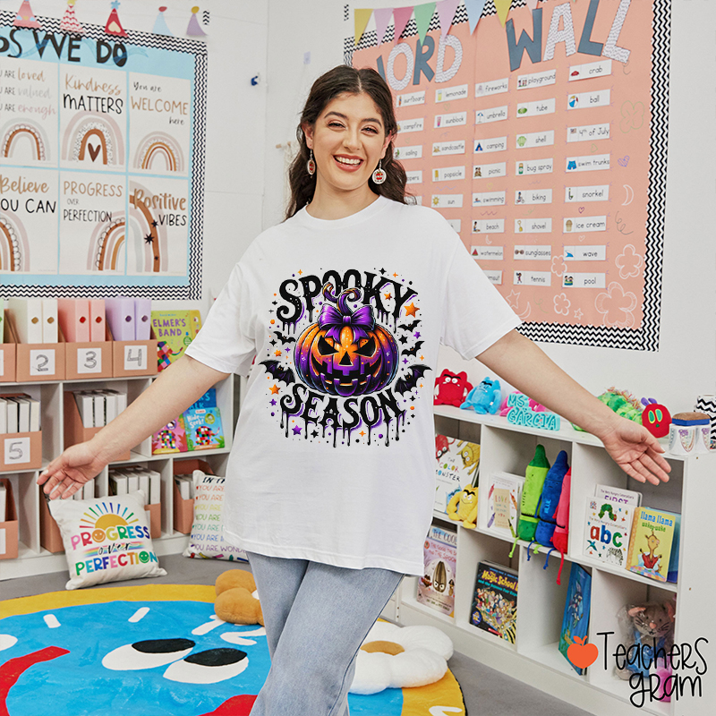 Spooky Season Scary Pumpkin Teacher T-Shirt