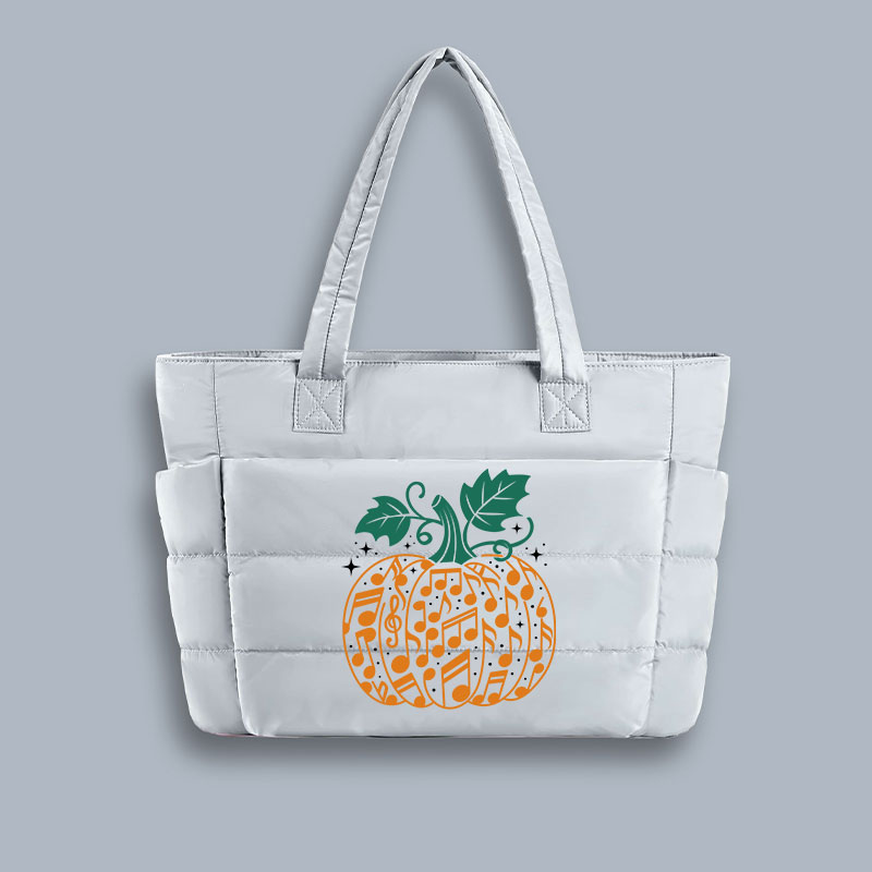 Music Note Pumpkin Teacher Puffy Tote Bag