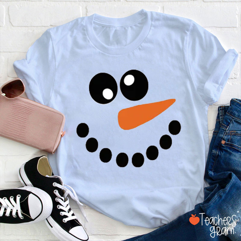 Personalized Cute Snowman Face Teacher T-Shirt