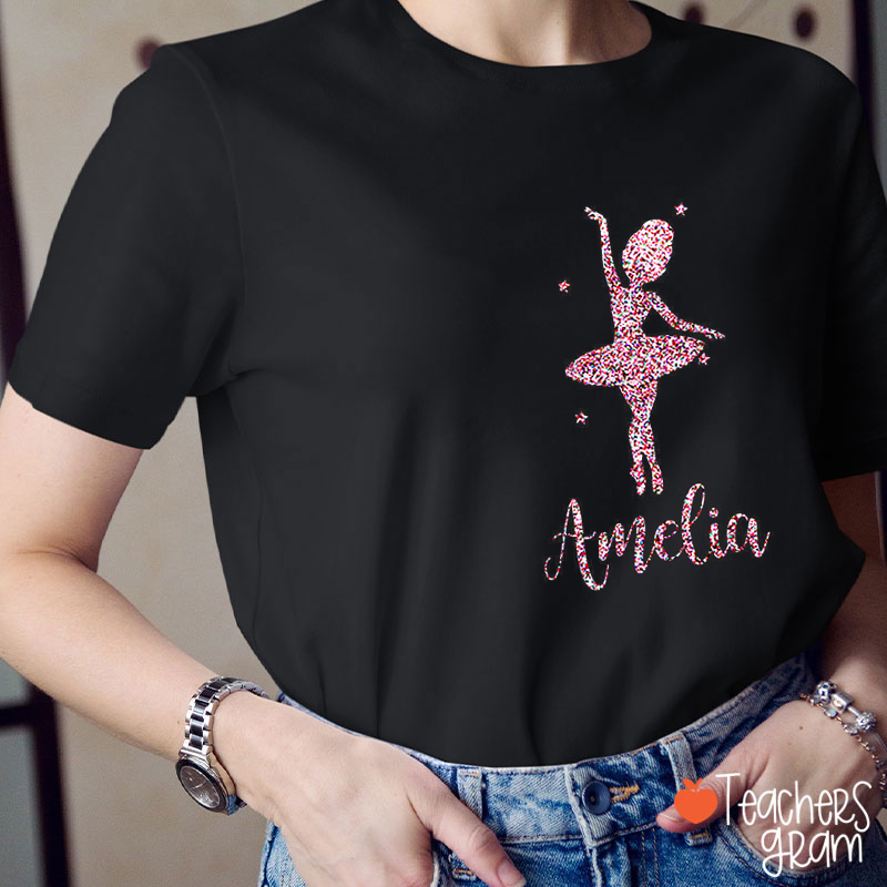 Personalized Name Glitter Dancer Teacher T-Shirt