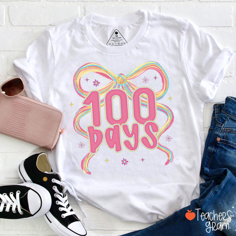 Coquette Bow One Hundred Days Teacher T-Shirt
