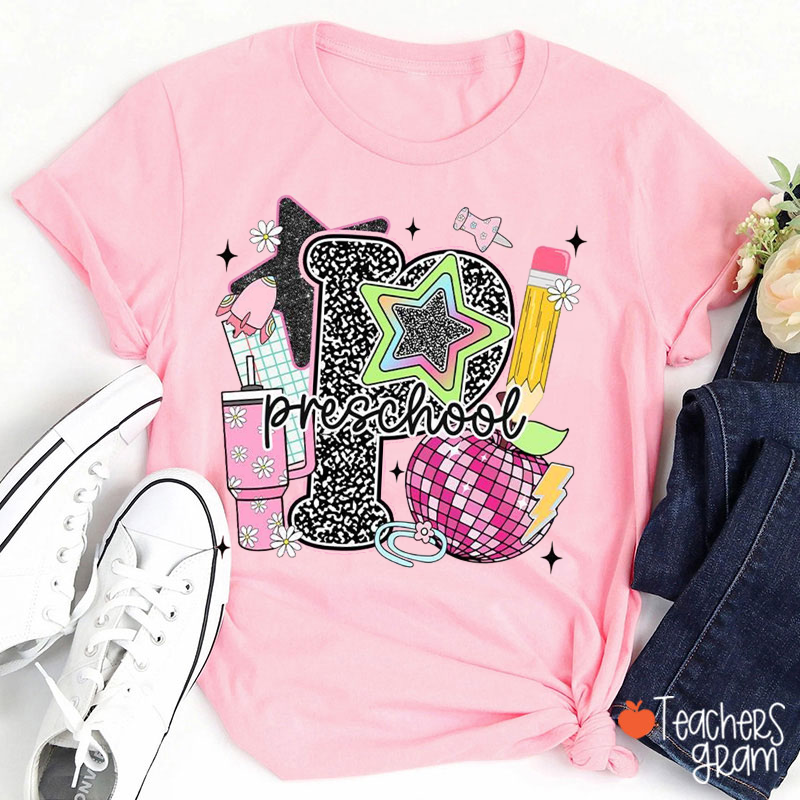 Personalized Grade Star Light Ball Apple Pencil Cup Notebook Teacher T-Shirt